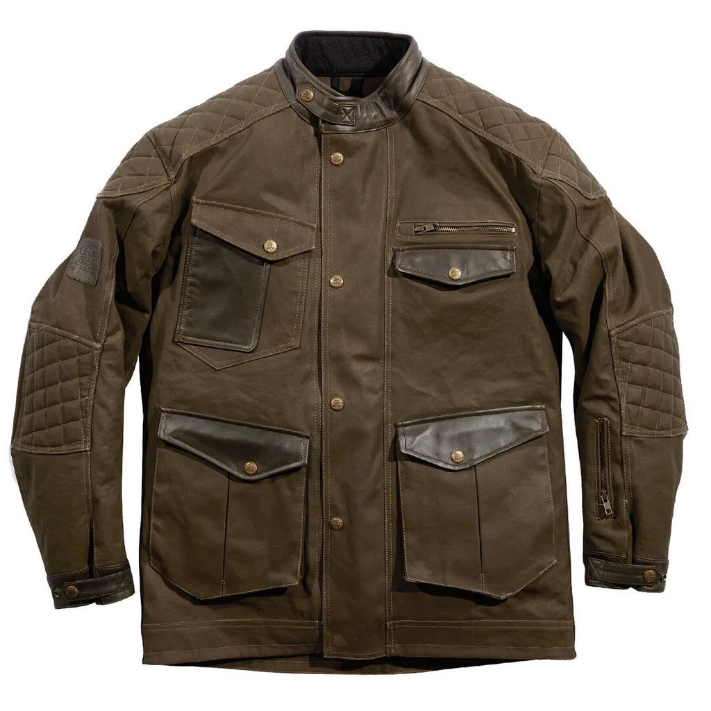 Age of Glory Armoured Retro Motorcycle Mission Waxed Jacket Brown CE AAA Large