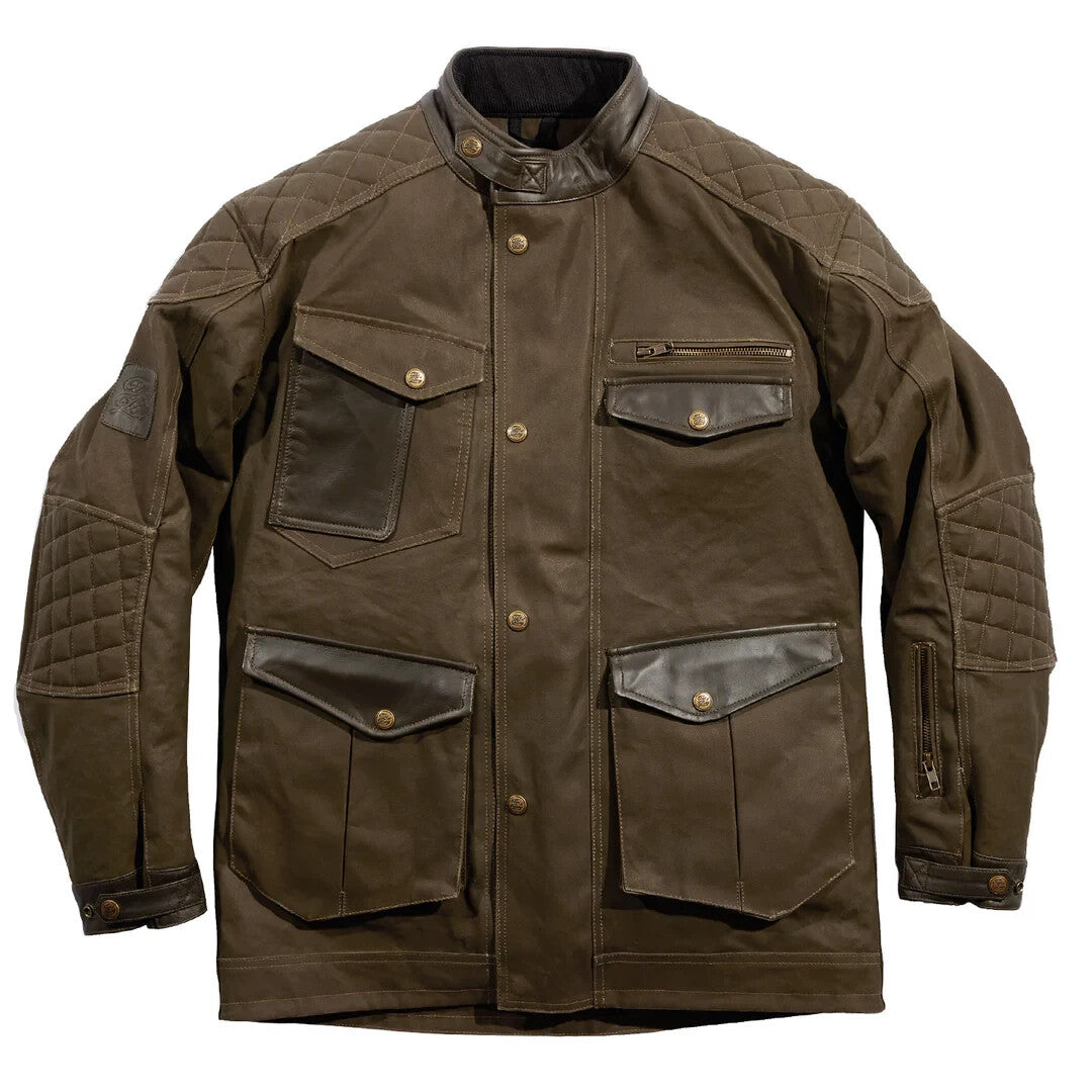 Age of Glory Armoured Retro Motorcycle Mission Waxed Jacket Brown CE AAA Large