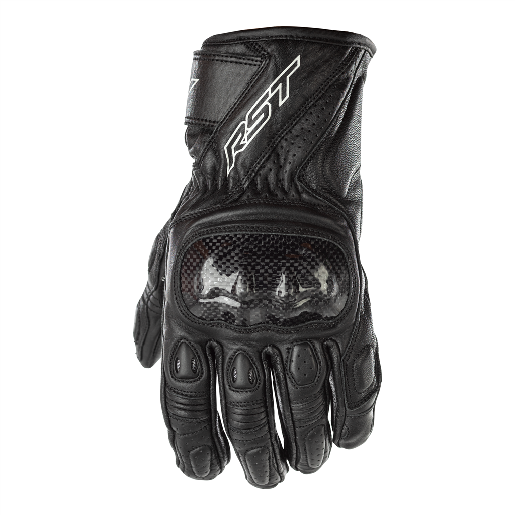 RST Stunt III CE Leather Mid Cuff Sports Motorcycle Motorbike Gloves Black Black