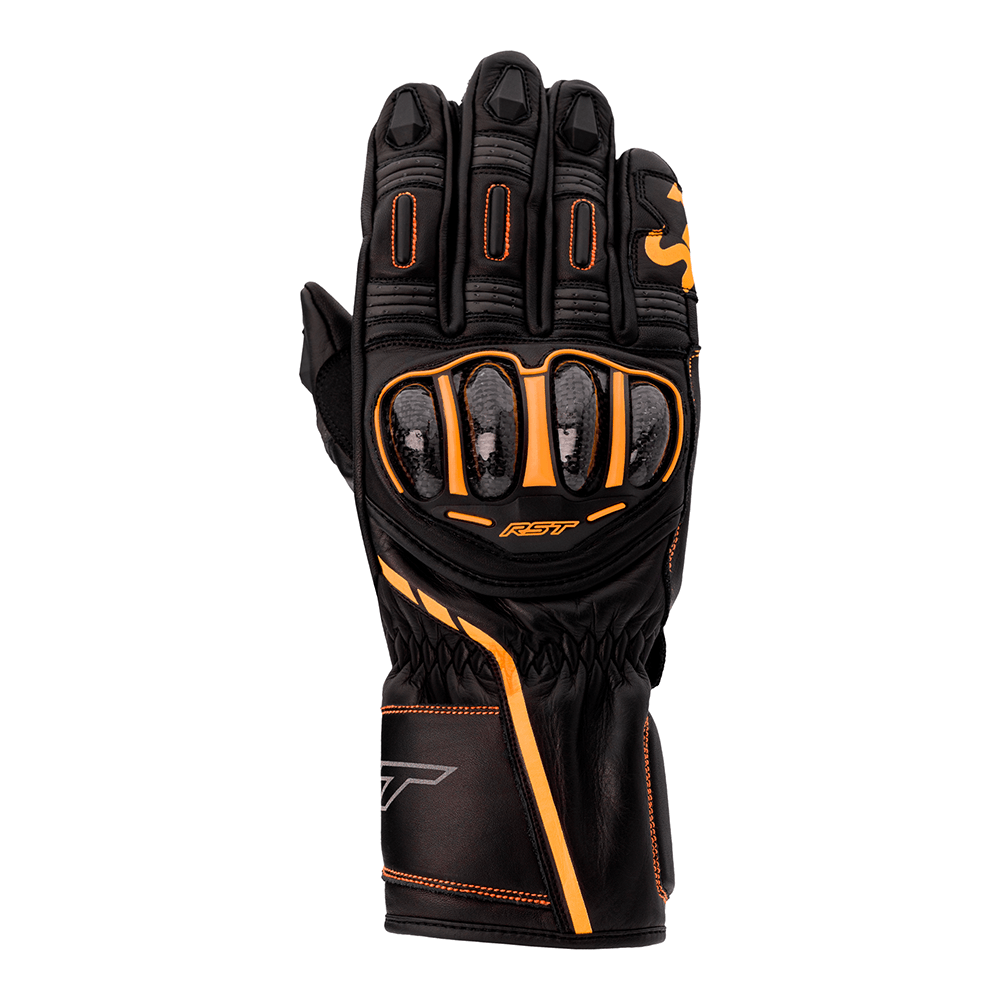 RST S-1 CE Approved Leather Sports Motorcycle Motorbike Gloves - Black Orange