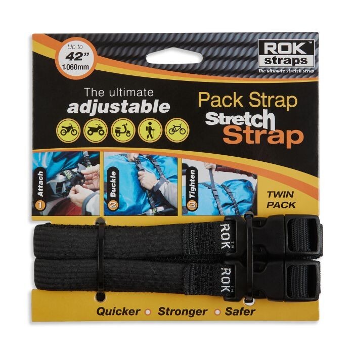 ROK Pack Stretch Strap Adjustable Luggage Strap 300mm - 1060mm Twin Pack Blk