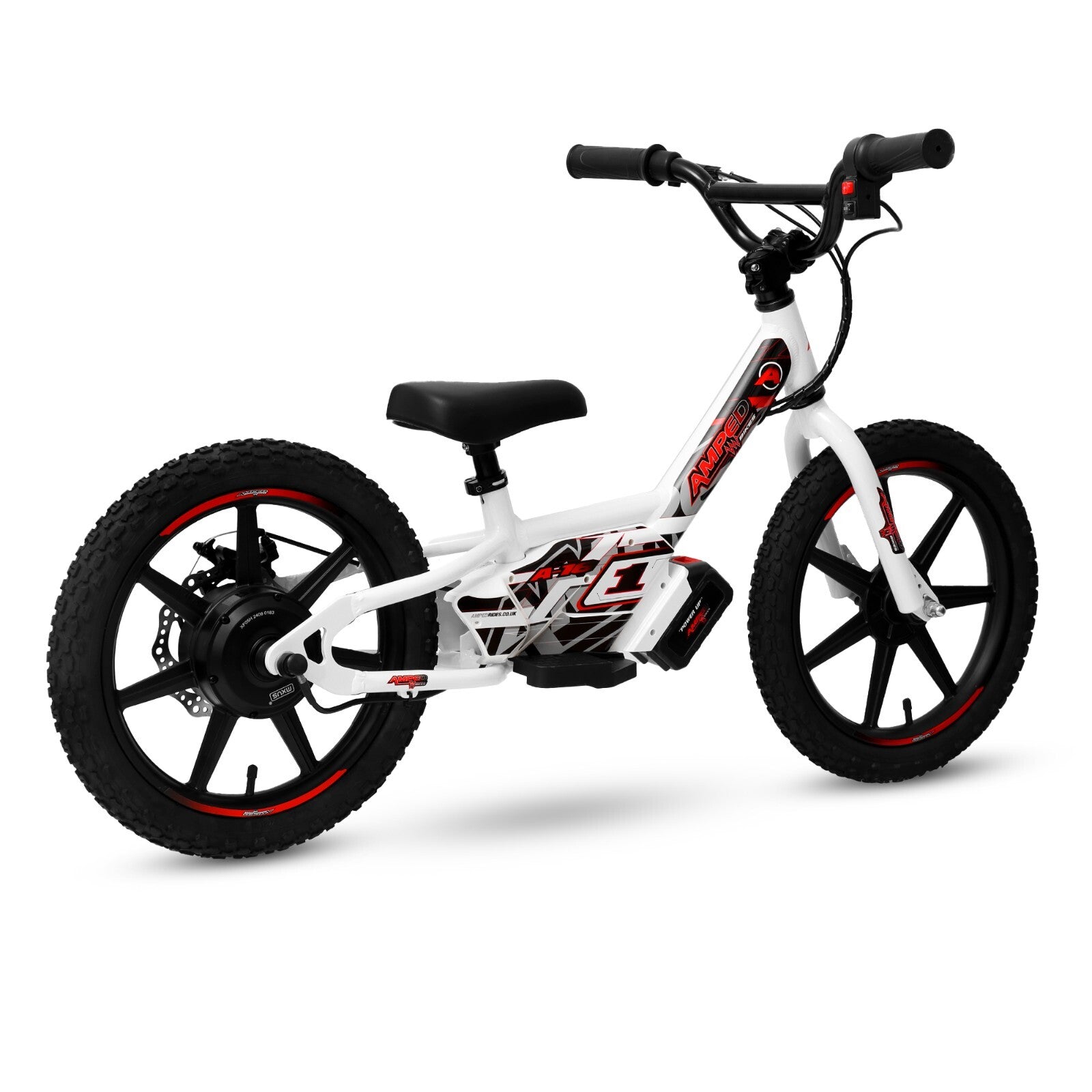 Amped A16 Red 180w 18v Electric Kids Age 4 to 8 Balance Bike White Red New 2025