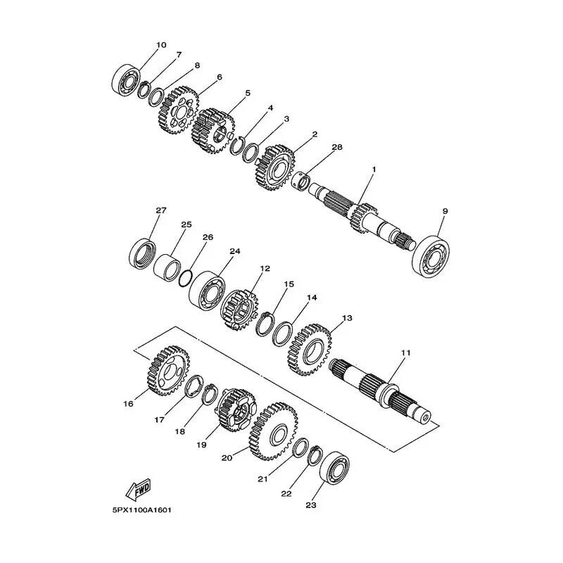 Genuine Yamaha XV1700 Road Star Transmission Main Axel (16 Teeth) - 5PX-17411-A0