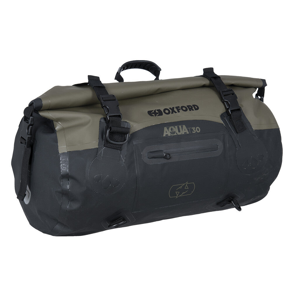 Oxford AQUA T-30 Waterproof Motorcycle Motorbike 30 Litre Roll Bag - Khaki Black