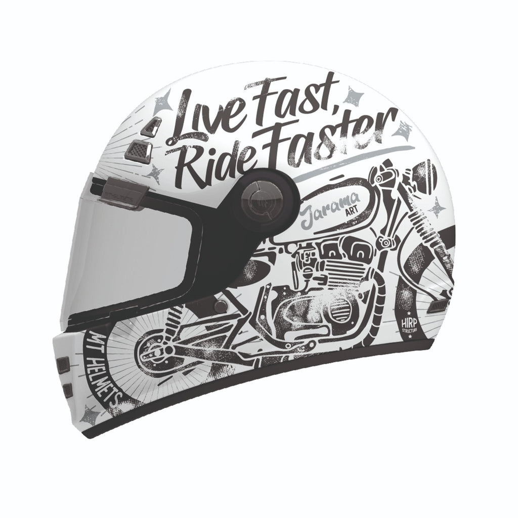 MT Jarama SV Art Gloss White Black Classic Style Motorcycle Motorbike Helmet
