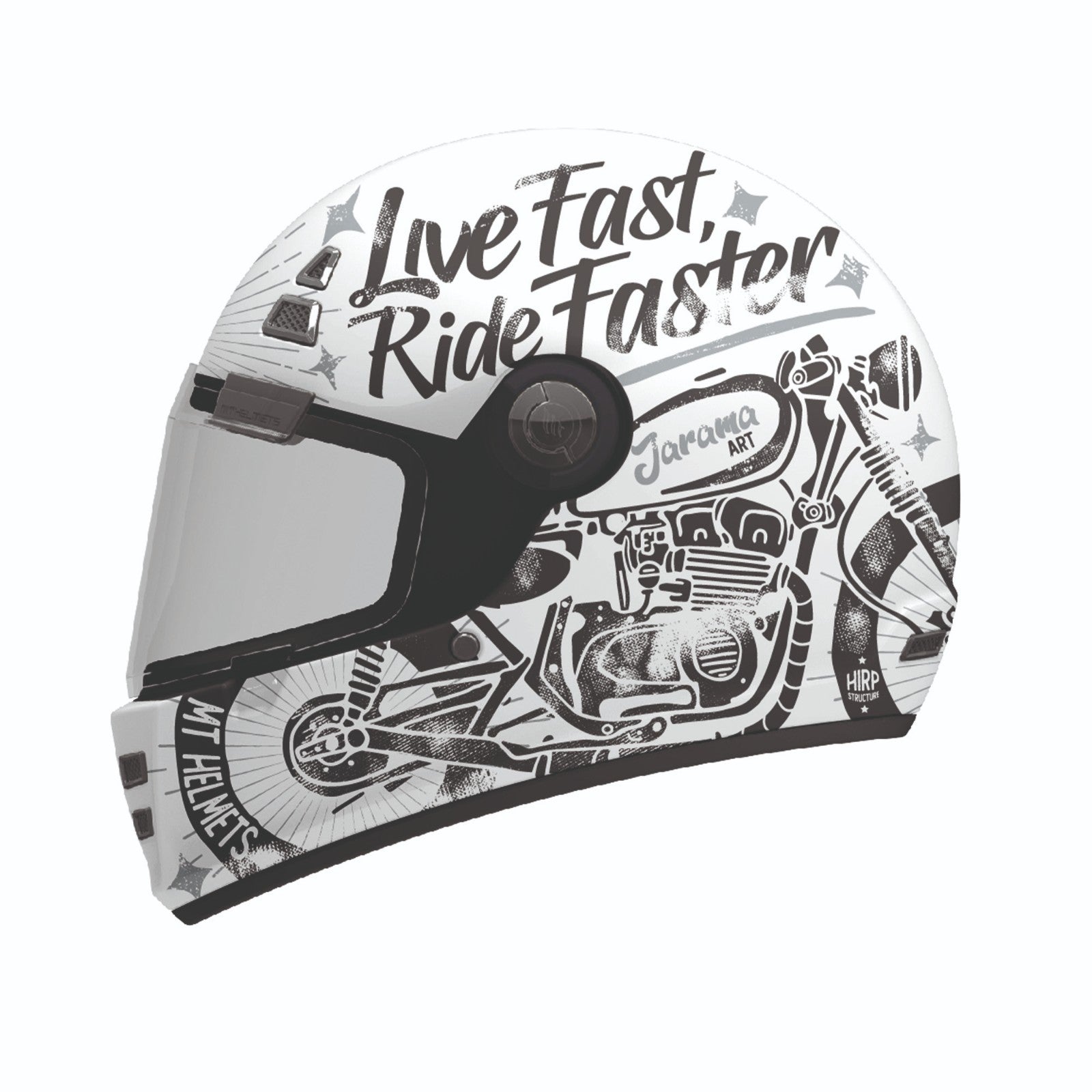 MT Jarama SV Art Gloss White Black Classic Style Motorcycle Motorbike Helmet