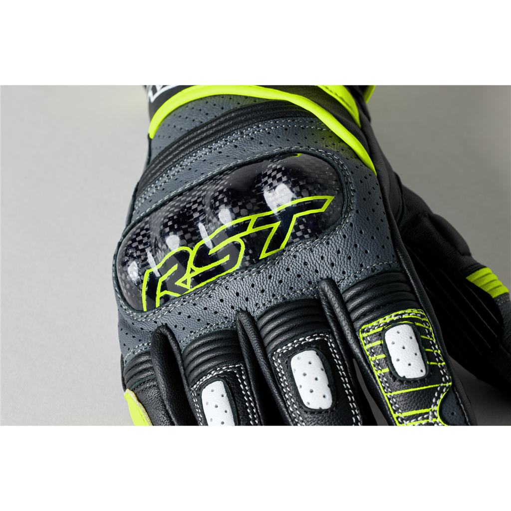RST Fulcrum CE Perferated Leather Sports Motorcycle Motorbike Glove Grey Blk Yel