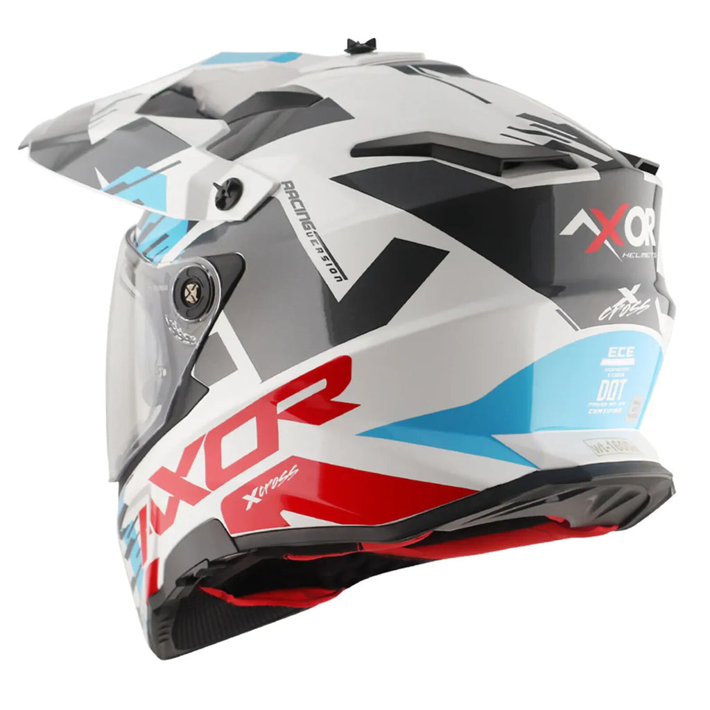 Axor X-Cross Adventure Dual Sport Helmet White Red Free Smoke Visor & Pinlock