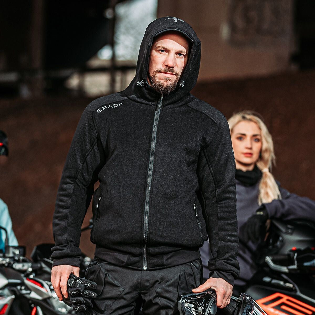 Spada Blade Zip Front CEAA Motorcycle Motorbike Armoured Hoodie Black