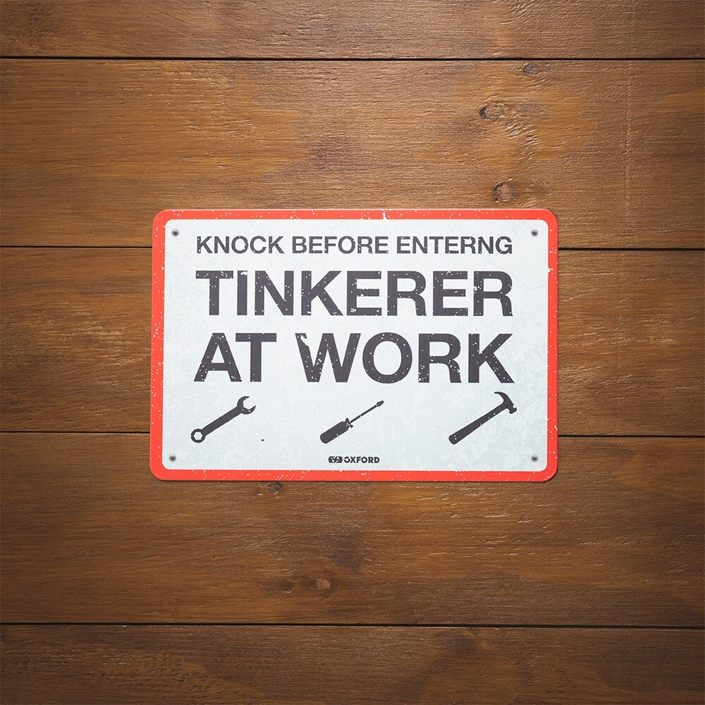 Oxford Garage Metal Motorcycle Motorbike Sign - KNOCK THINKERER AT WORK
