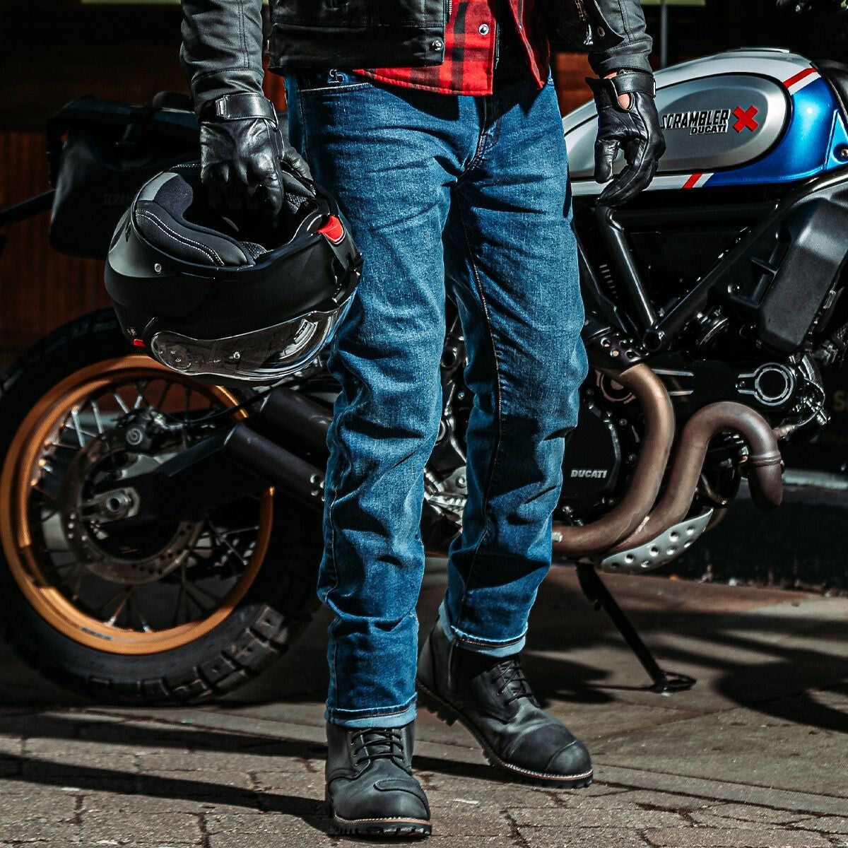Spada Drifter CEAA Mens Motorcycle Motorbike Armoured Jeans Washed Blue
