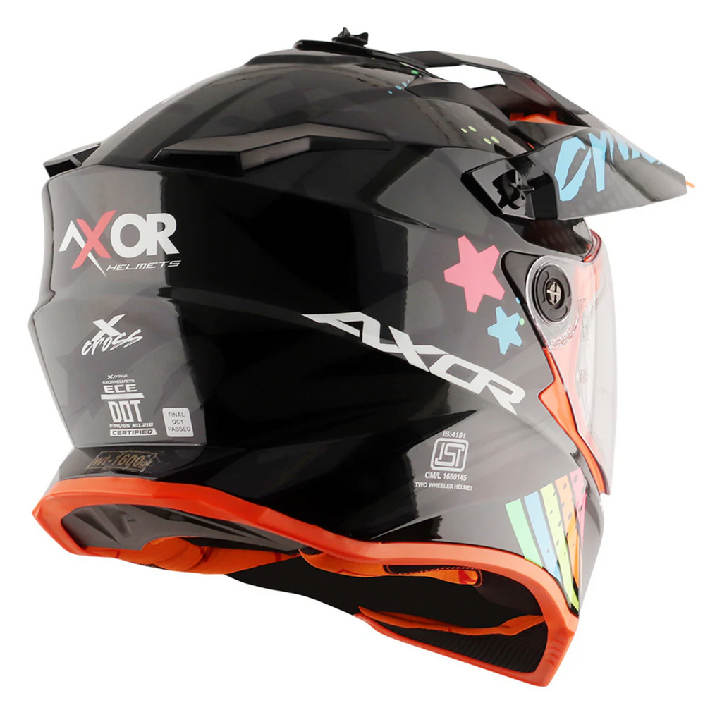 Axor X-Cross Adventure Dual Sport Helmet Black Rainbow Free Smoke Visor Pinlock