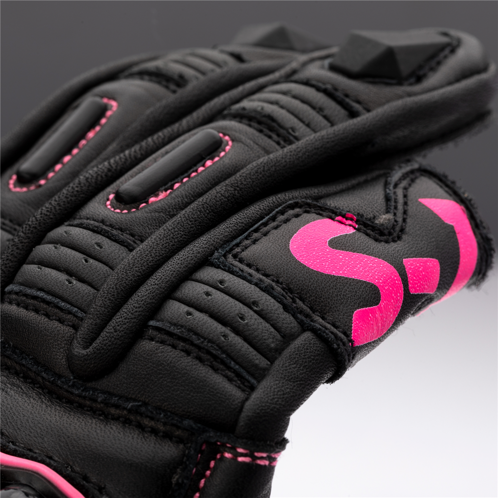RST S-1 CE Ladies Leather Sports Motorcycle Motorbike Gloves - Black Pink
