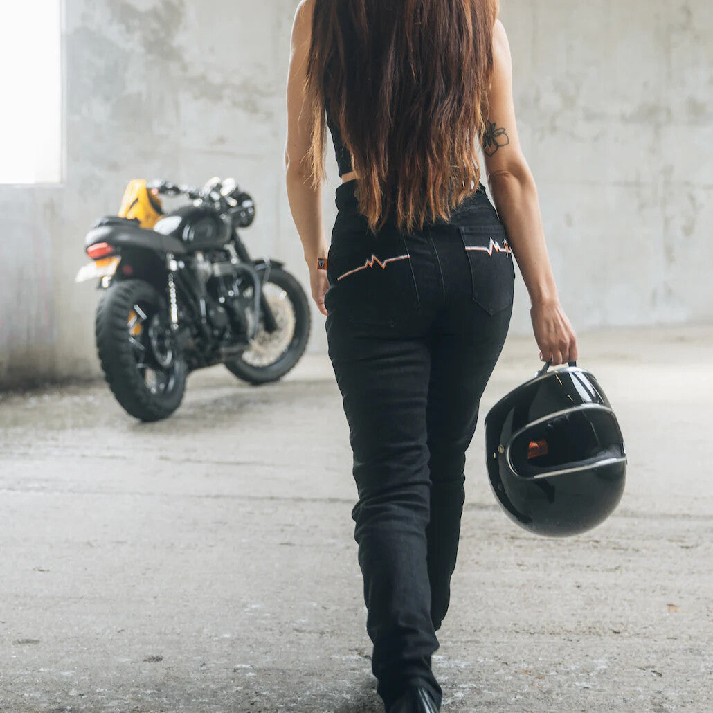 Moto Girl Ellie Ladies Single Layer Armoured Motorcycle Motorbike Black Jeans