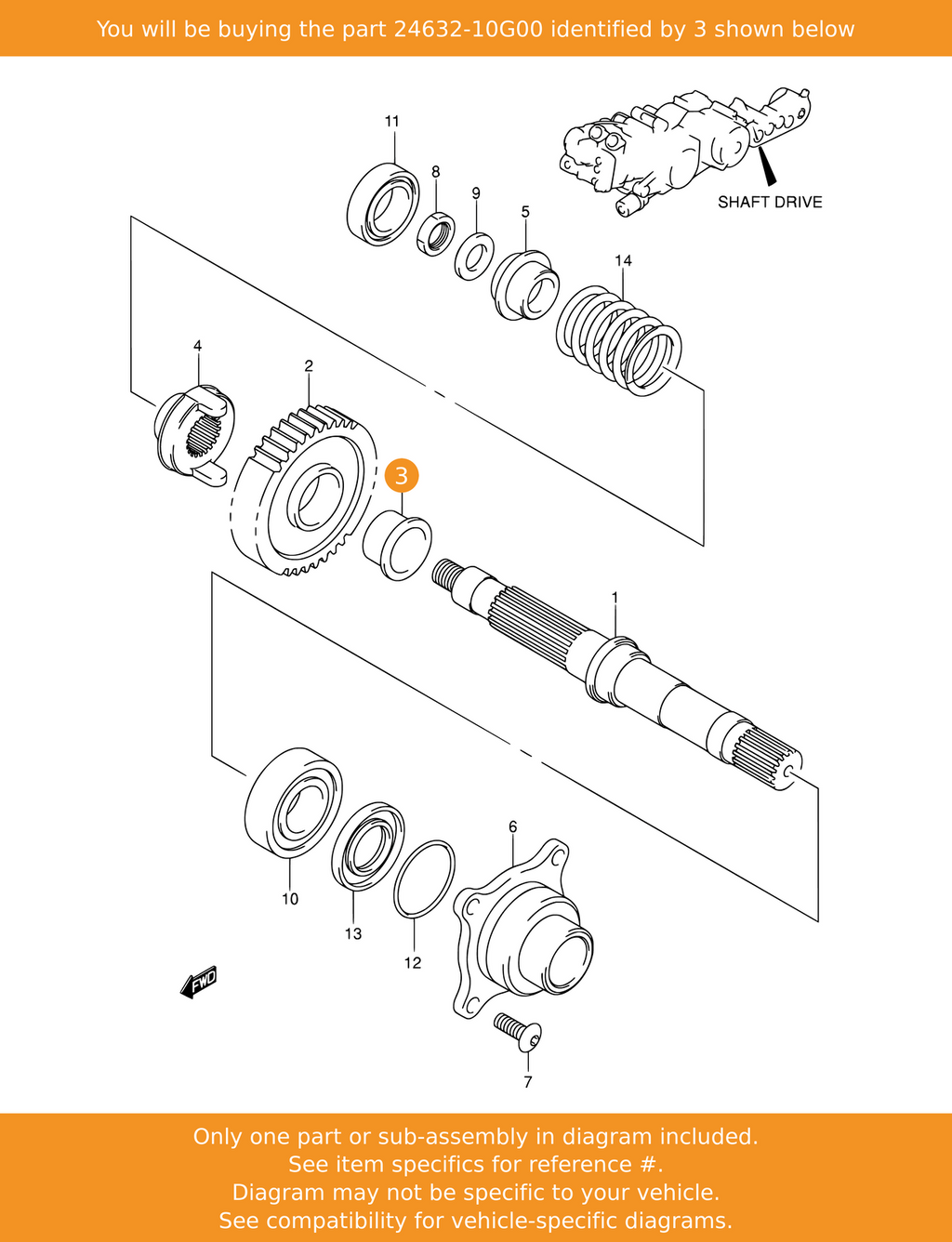 SUZUKI Bush, Final Driven Gear, New Genuine   24632-10G00 OEM