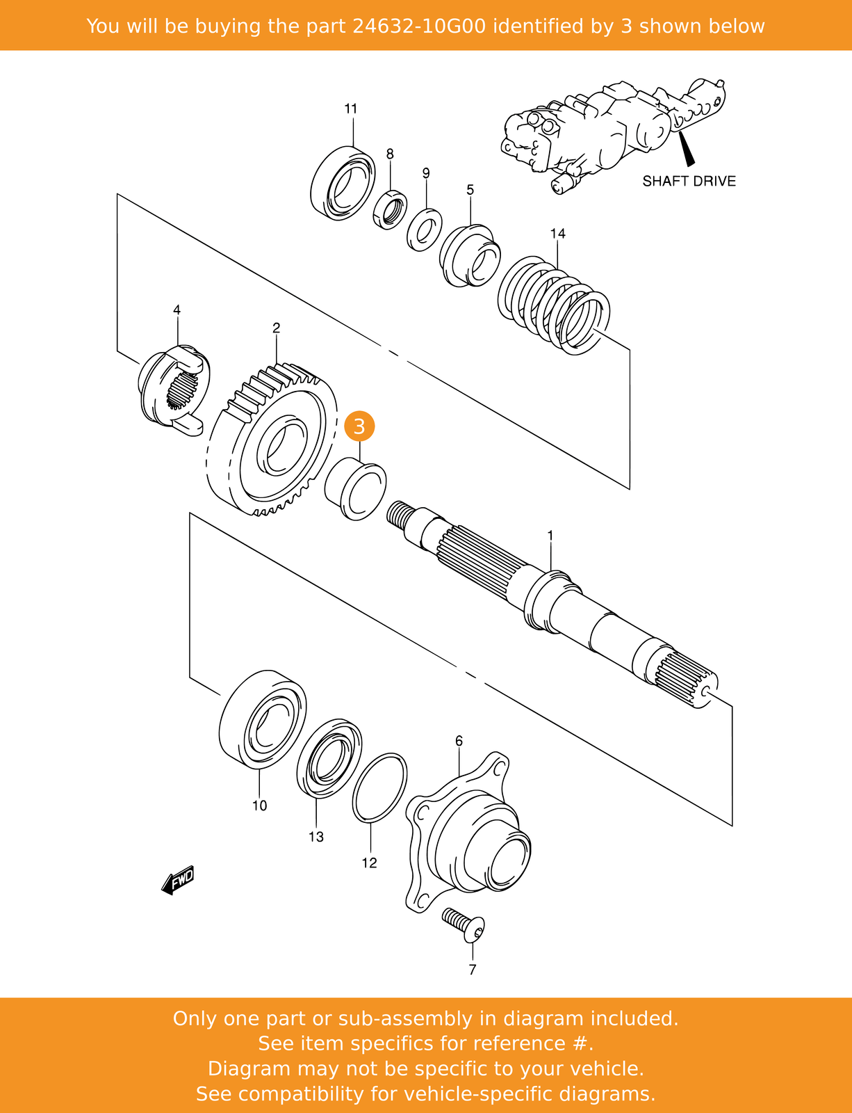 SUZUKI Bush, Final Driven Gear, New Genuine   24632-10G00 OEM