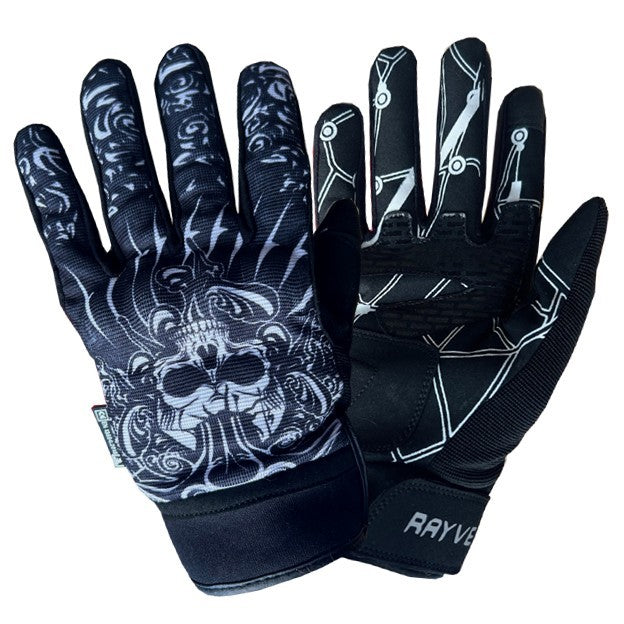 Rayven City CE Approved Short Softshell Motorcycle Motorbike Glove - Skull Black