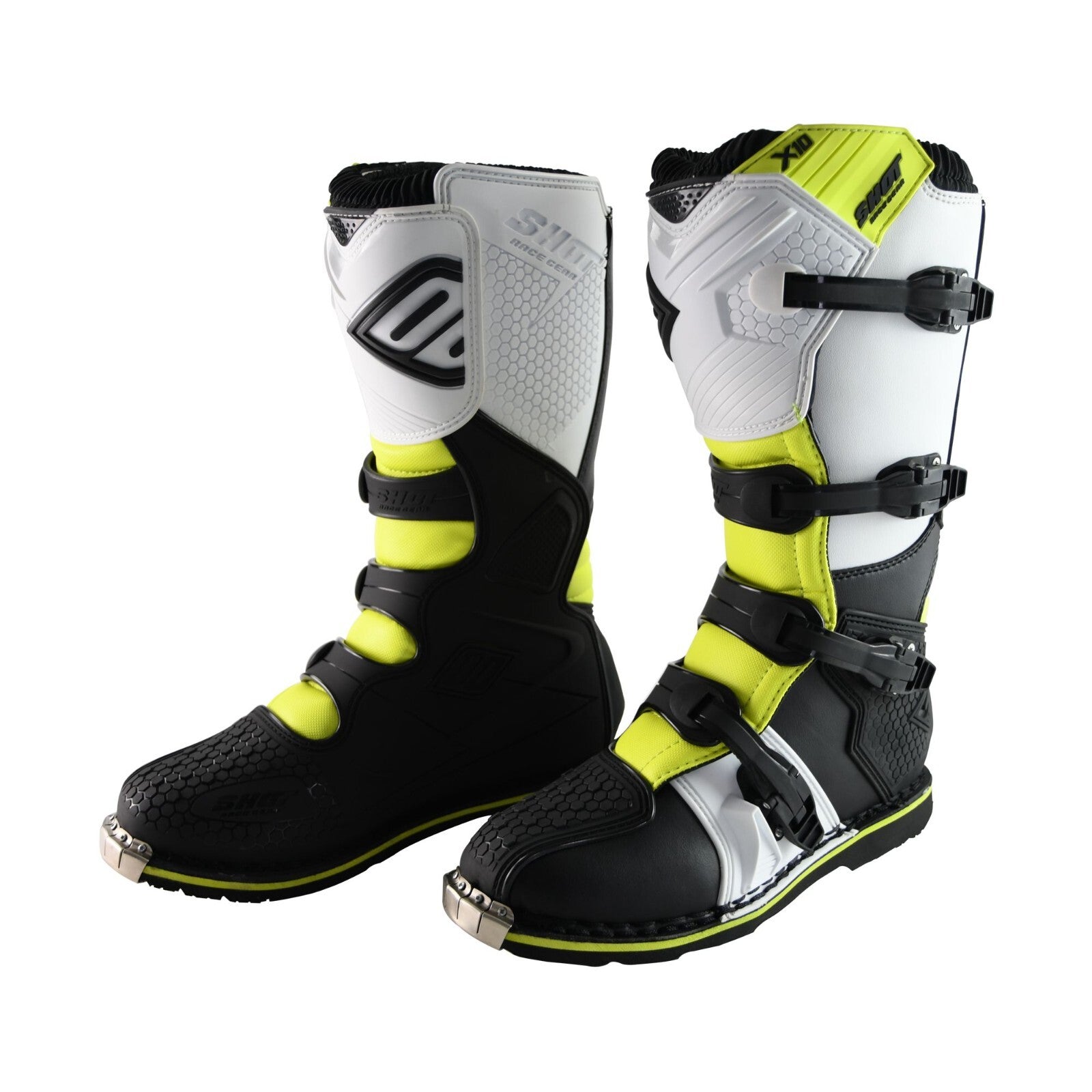 Shot X10 2.0 MX Motocross Boots Adult UK 11 - EU 46 - Black/White/Yellow