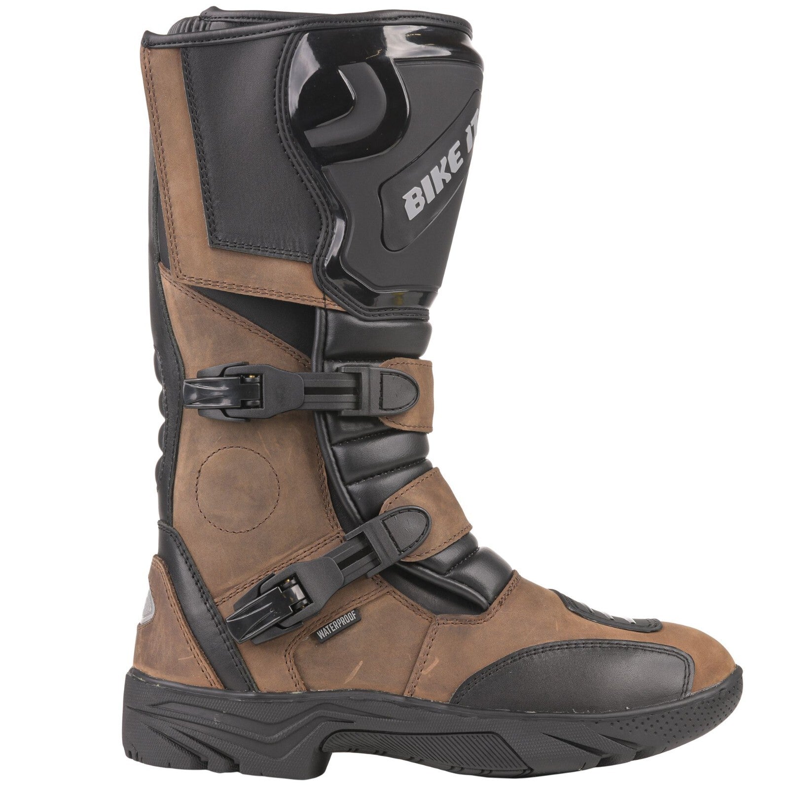 Bike It Triple-Black Motorcycle Motorbike Waterproof Adventure Style Boots Brown