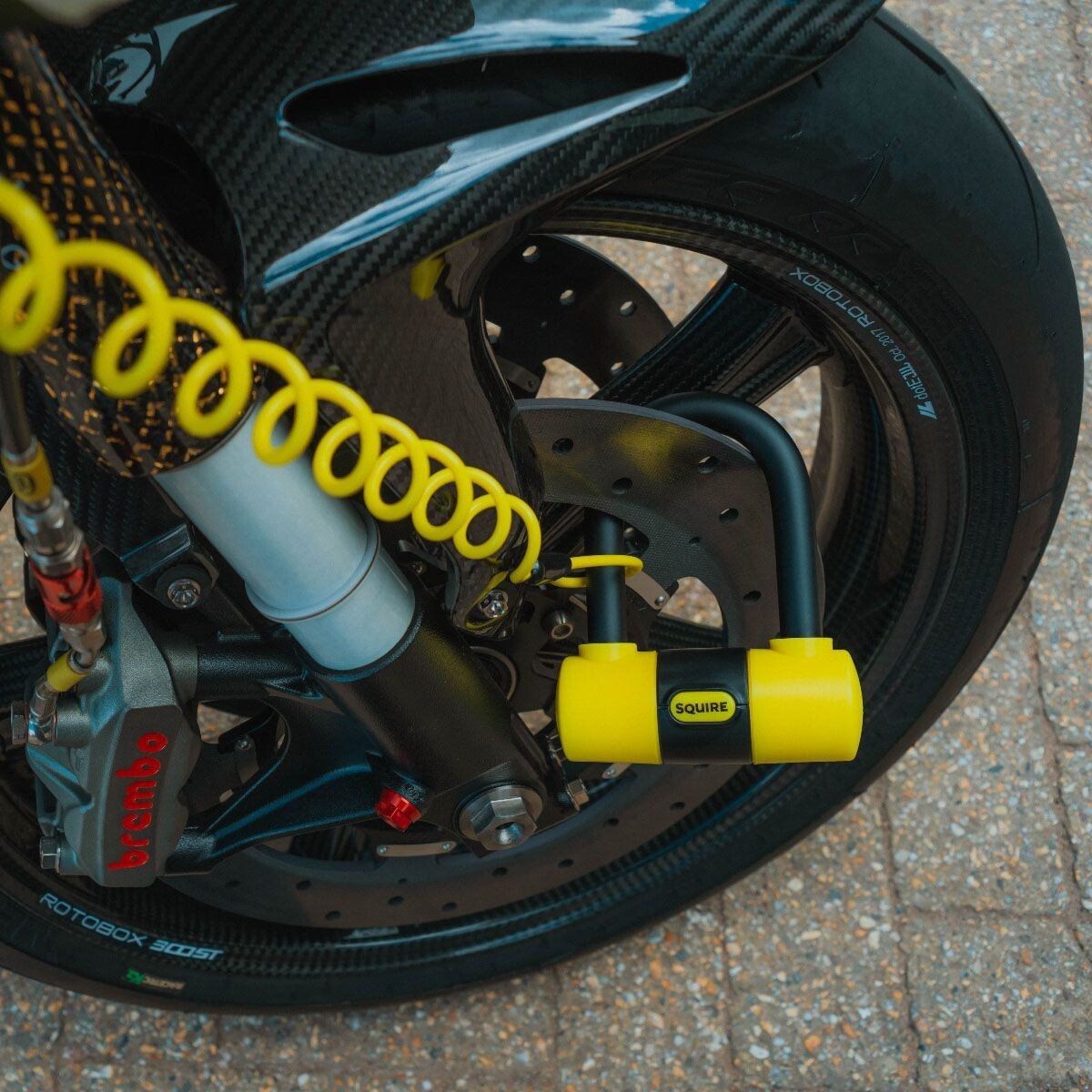 Squire Matterhorn Motorcycle Disc Lock 13mm With Reminder Cable Sold Secure Gold