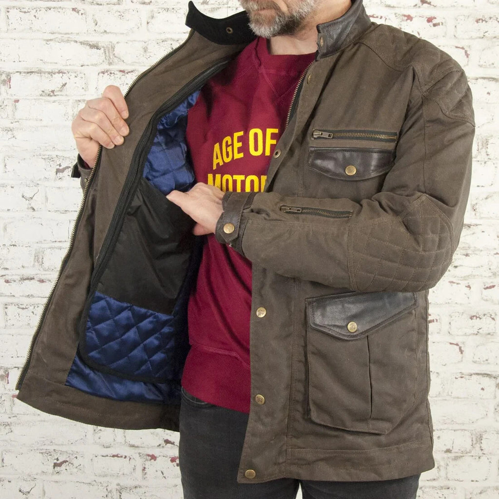 Age of Glory Armoured Retro Motorcycle Mission Waxed Jacket Brown CE AAA Large