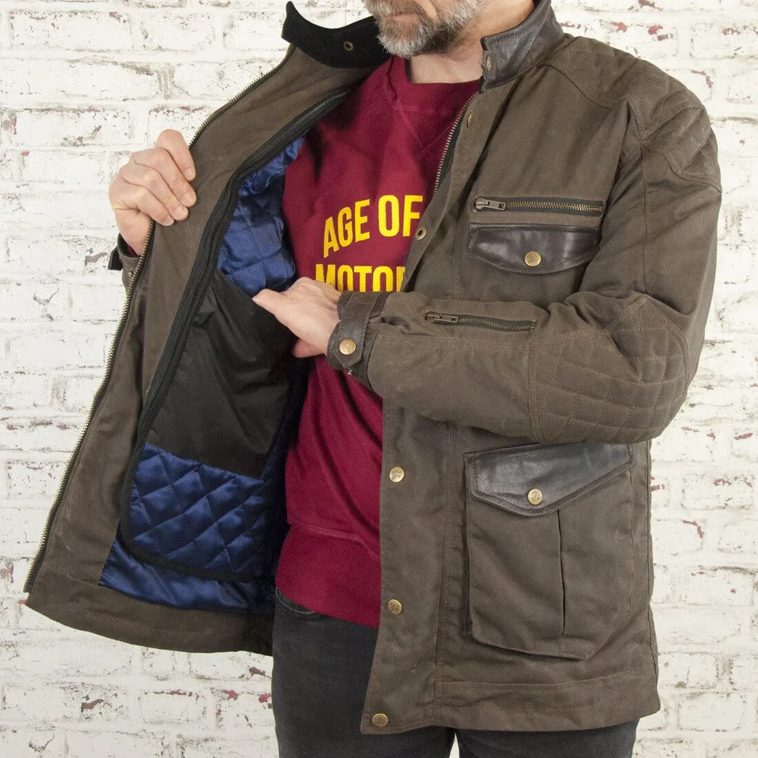 Age of Glory Armoured Retro Motorcycle Mission Waxed Jacket Brown CE AAA Large