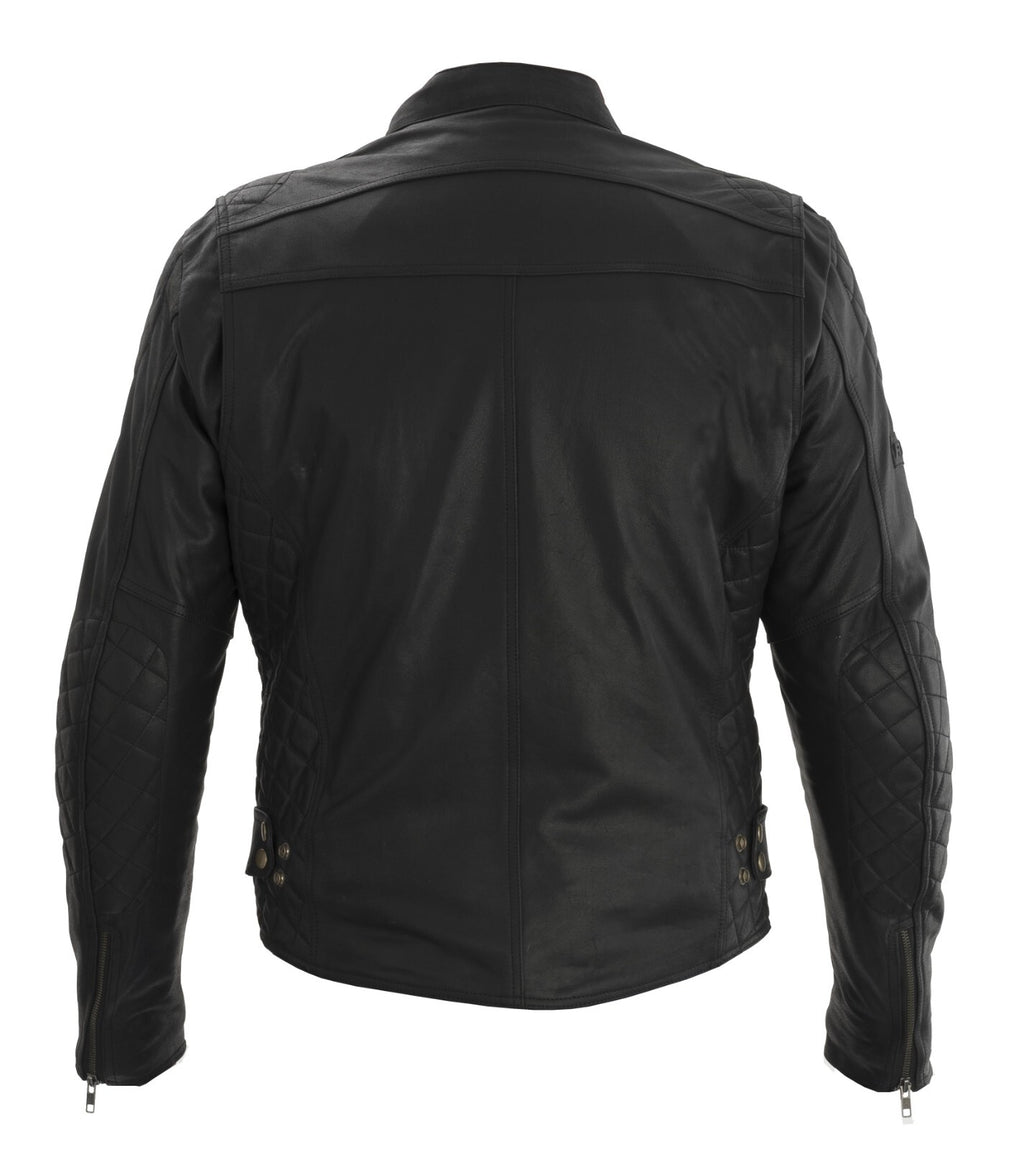 Rayven Spirit Classic Retro Style Leather Motorcycle Motorbike Jacket - Black