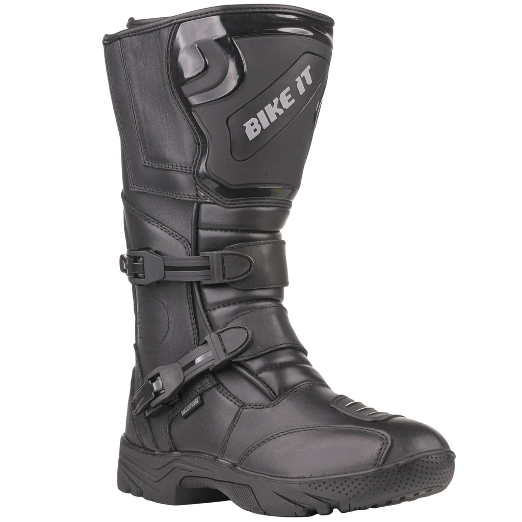 Bike It Triple-Black Motorcycle Motorbike Waterproof Adventure Style Boots Black