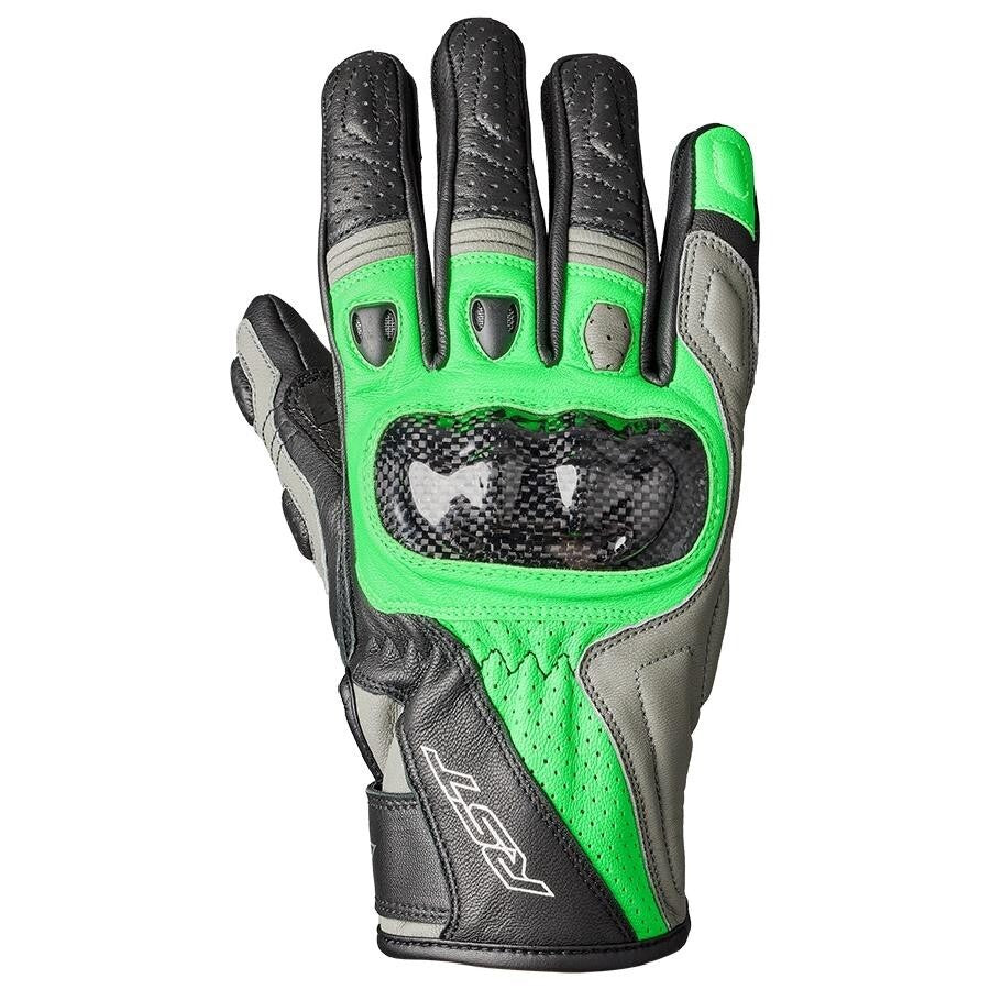 RST Stunt III CE Leather Mid Sport Motorcycle Motorbike Gloves Green Black Grey