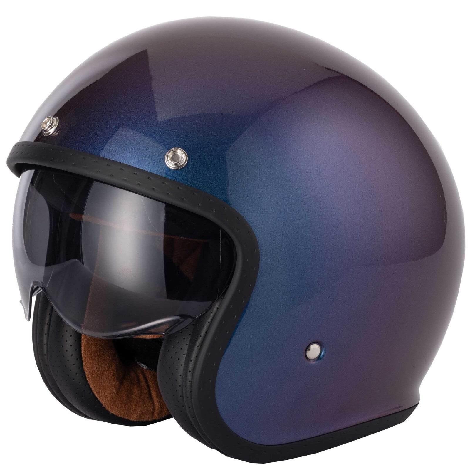 VCAN H589 Classic Retro Open Face Motorcycle Motorbike Helmet Gradient Purp Blue