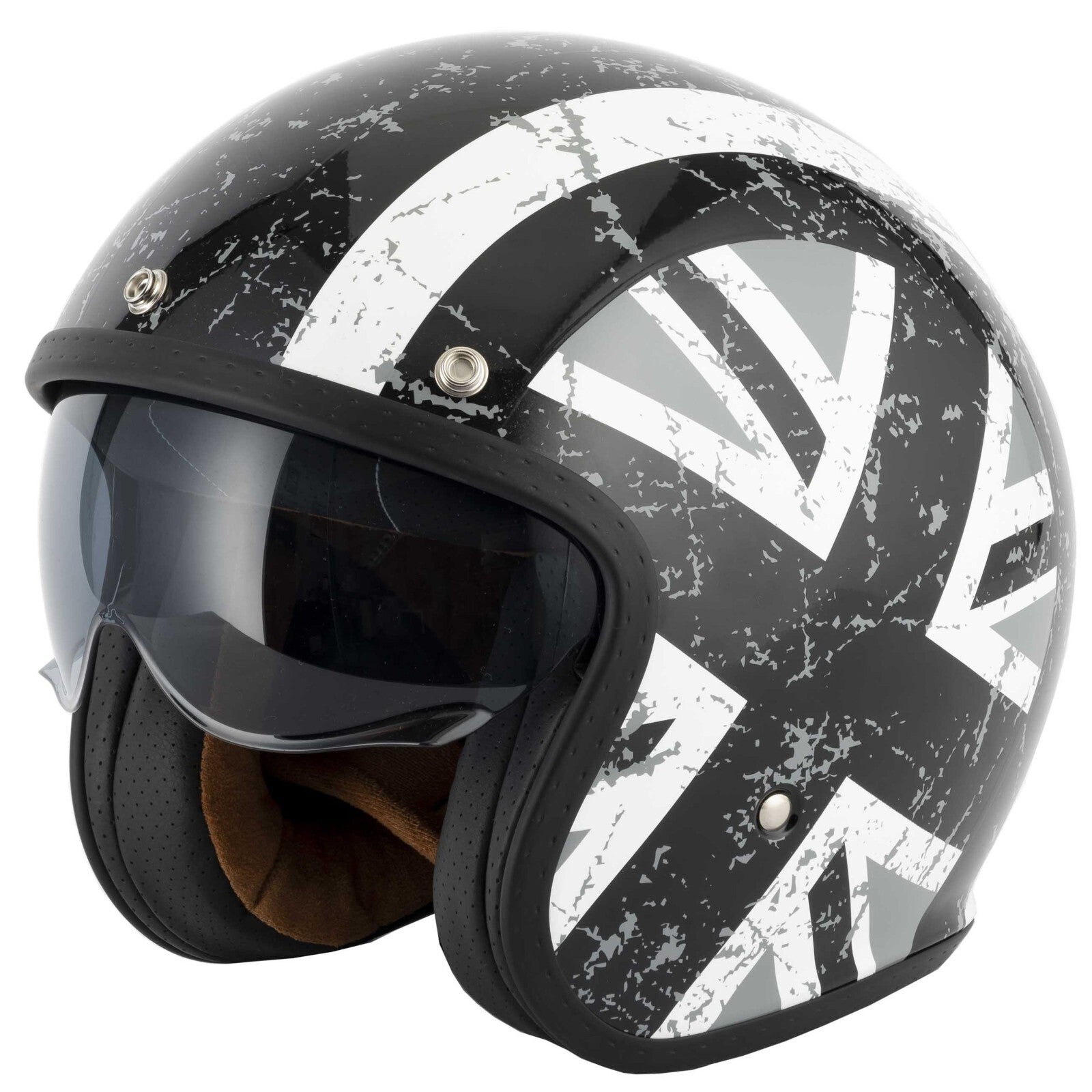 VCAN H589 Classic Retro Open Face Motorcycle Motorbike Helmet Black Union Jack