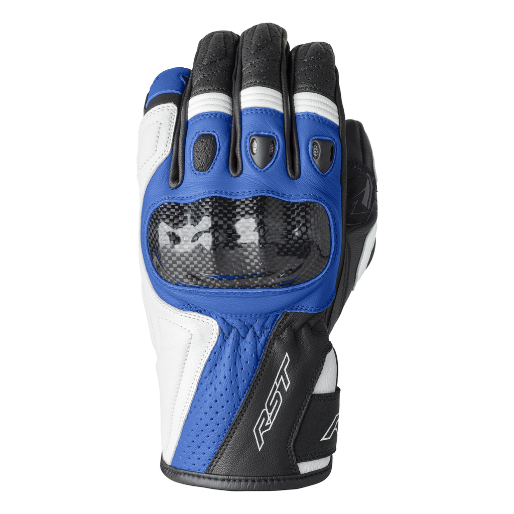 RST Stunt III CE Leather Mid Sport Motorcycle Motorbike Gloves Blue White Black