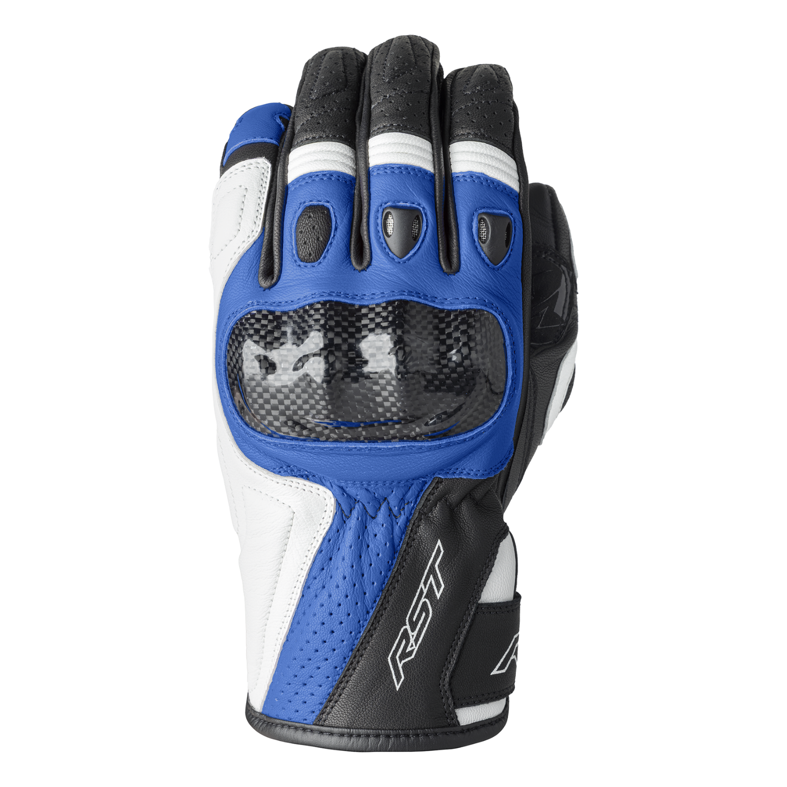 RST Stunt III CE Leather Mid Sport Motorcycle Motorbike Gloves Blue White Black