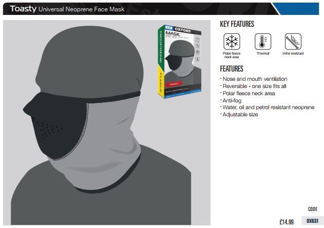 Oxford Toasty Black/Grey Thermal Motorcycle Mask OX631
