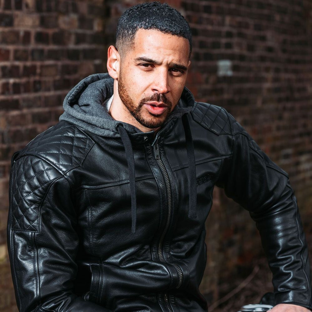 Spada Lambert Classic Style Leather CE AA Motorcycle Motorbike Hooded Jacket