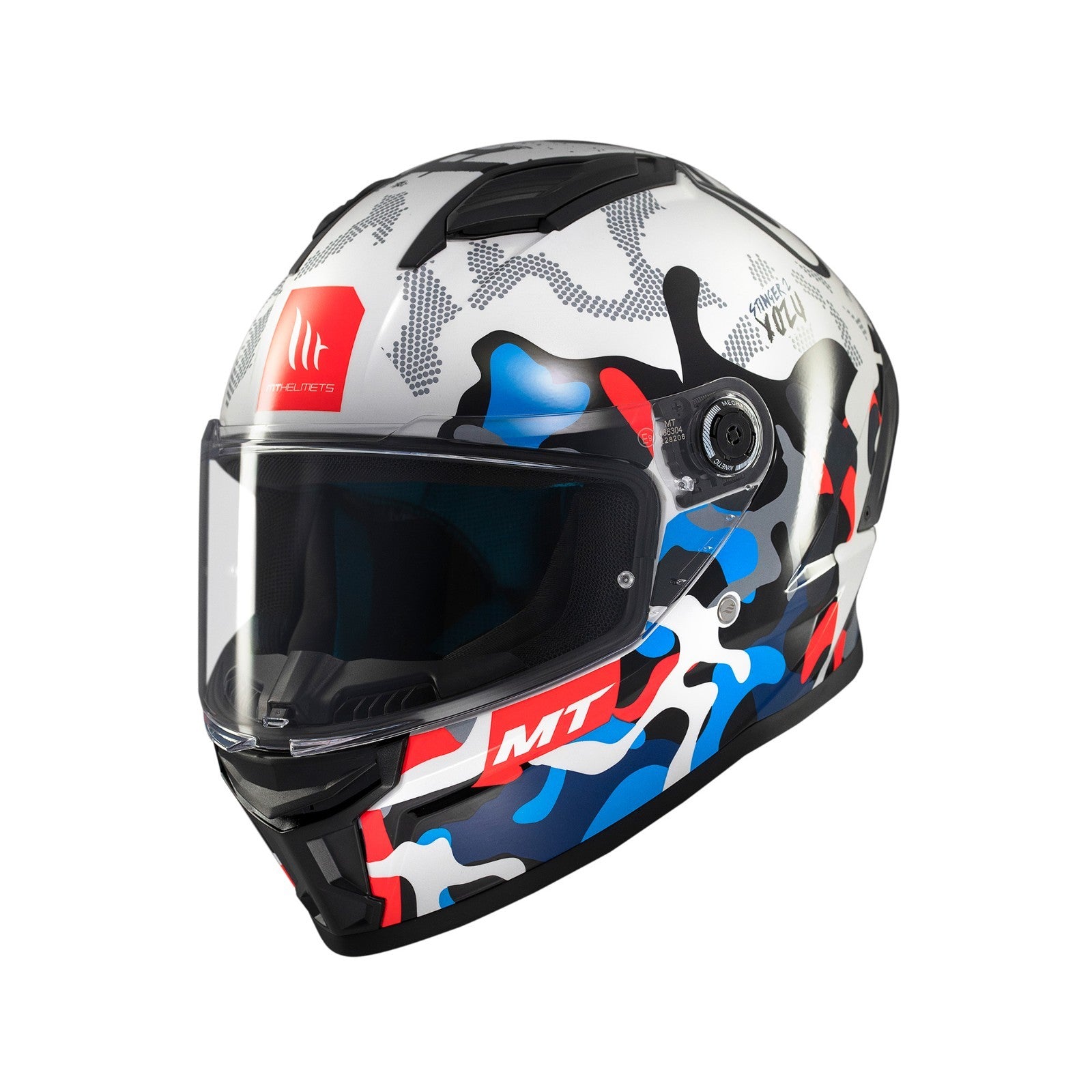 MT Stinger 2 Yozu Full Face White Red Blue ECE2206  Motorcycle Motorbike Helmet