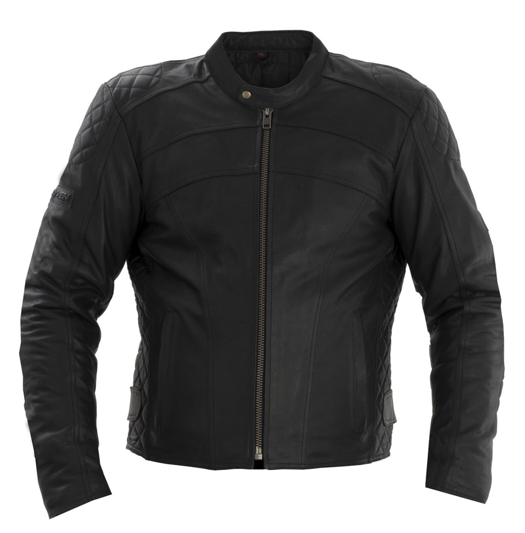 Rayven Spirit Classic Retro Style Leather Motorcycle Motorbike Jacket - Black