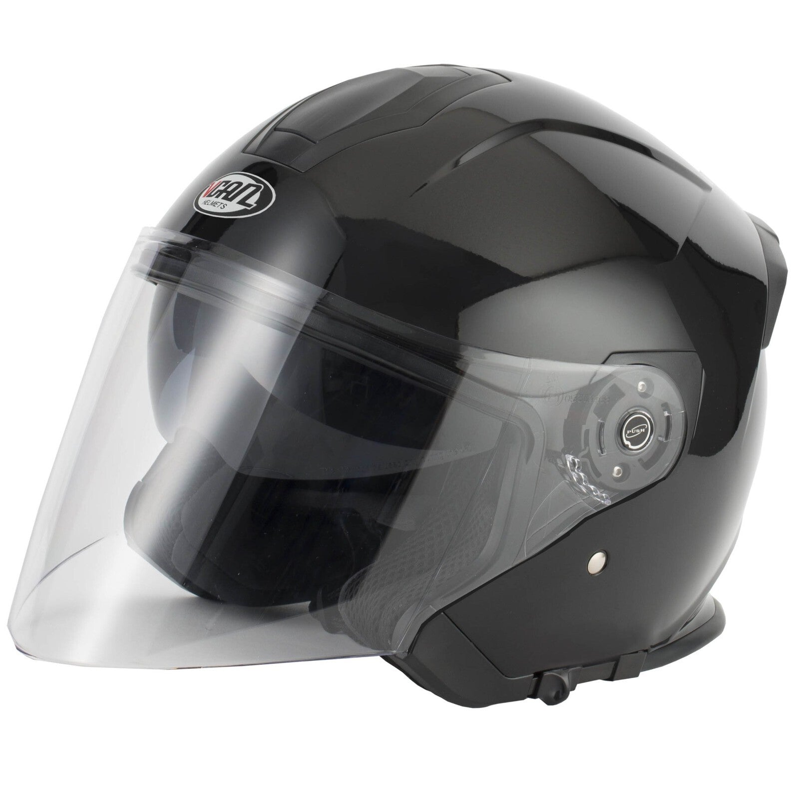 Vcan H586 ECE2206 Jet Visor Style Motorcycle Motorbike Helmet Gloss Black