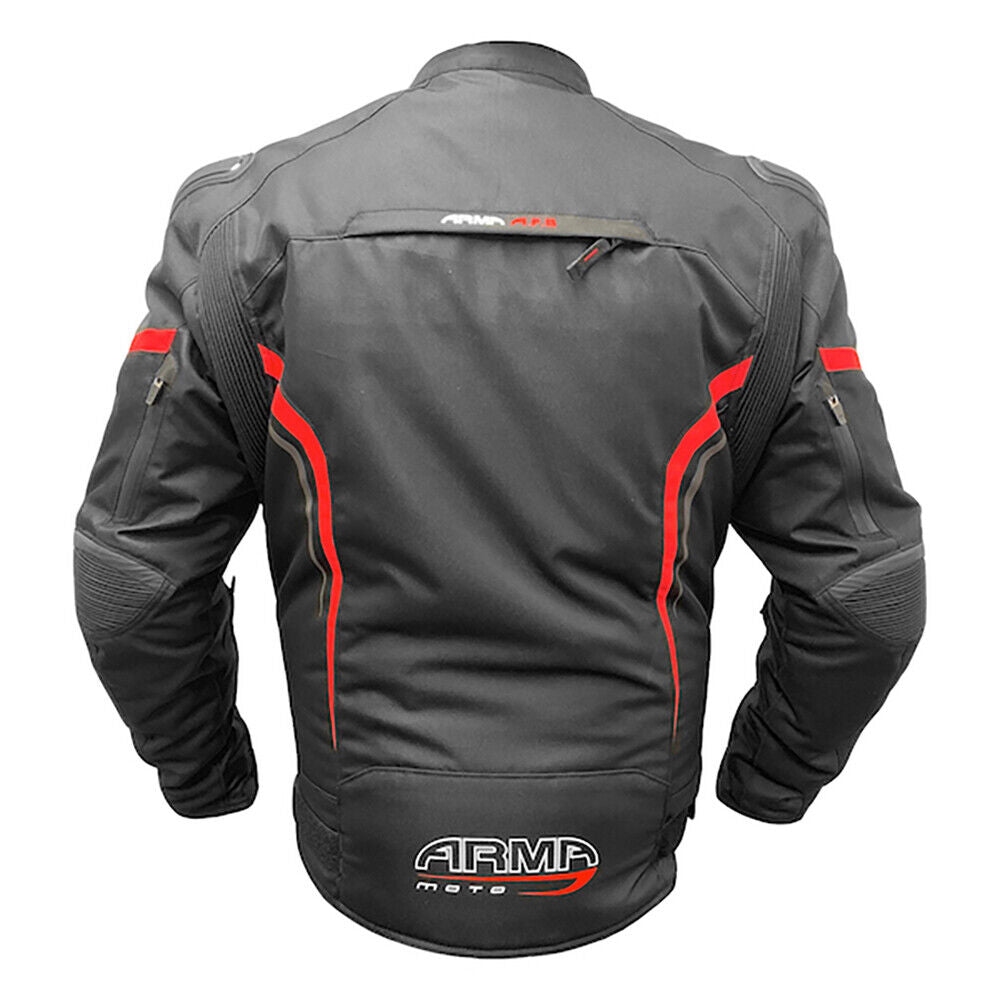 ARMR Moto Harada R Textile Waterproof Motorcycle Motorbike Jacket Black / Red