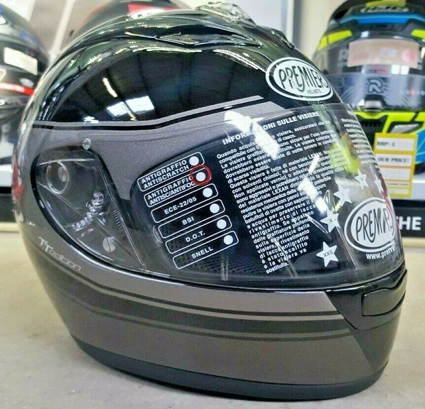 Premier Anniversary Style TT9 Full Face Motorcycle Motorbike Helmet Black Grey