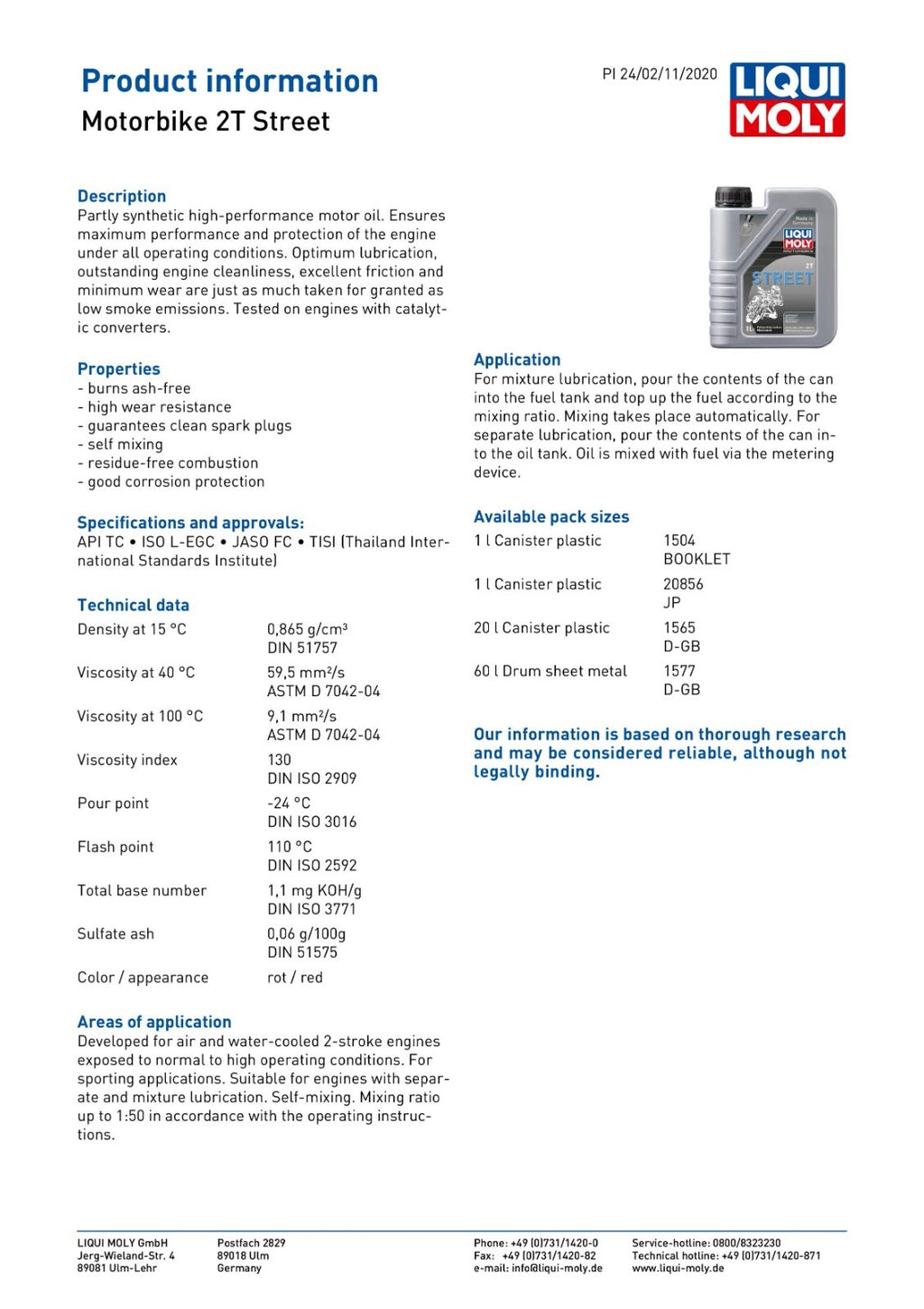 Liqui Moly 2T Semi Synthetic Street 2 Stroke Motorcycle Motorbike Oil 1L