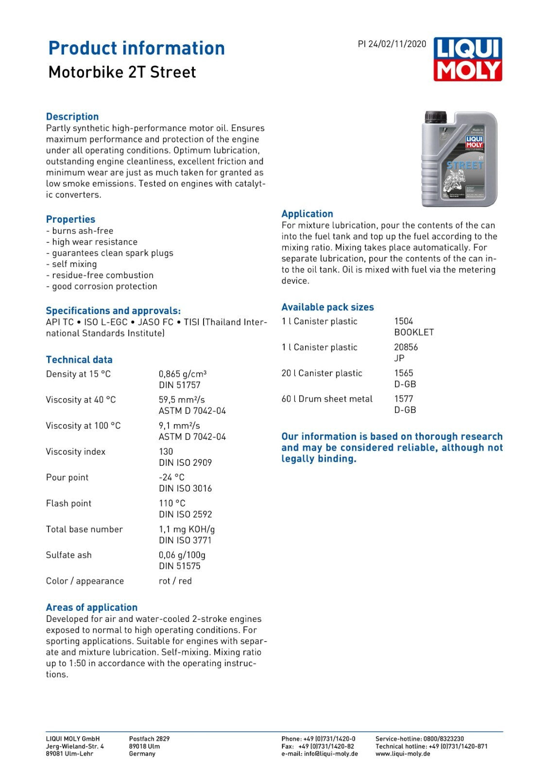 Liqui Moly 2T Semi Synthetic Street 2 Stroke Motorcycle Motorbike Oil 1L