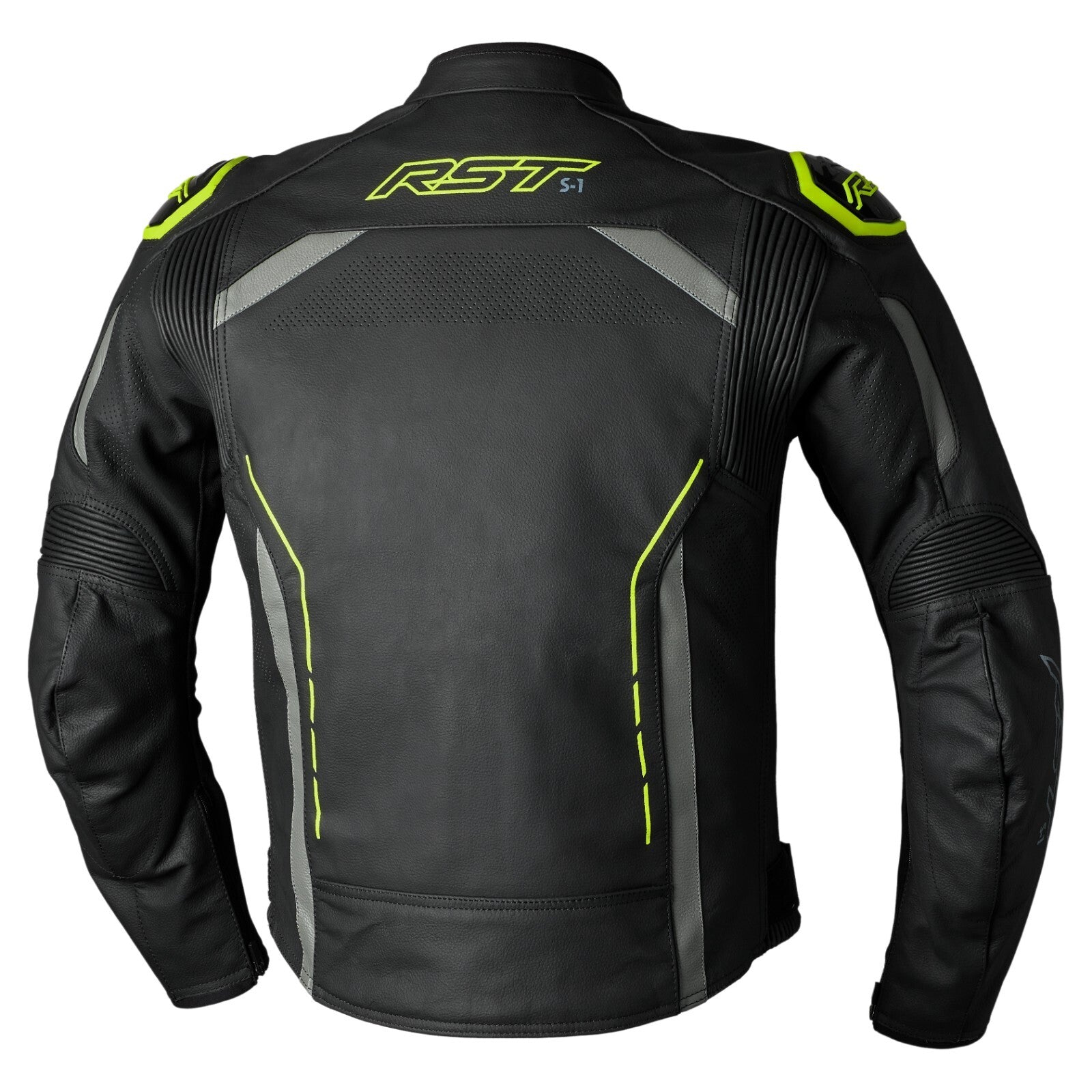 RST S-1 CE AAA Leather Motorcycle Motorbike Sports Jacket - Black Fluo Yellow