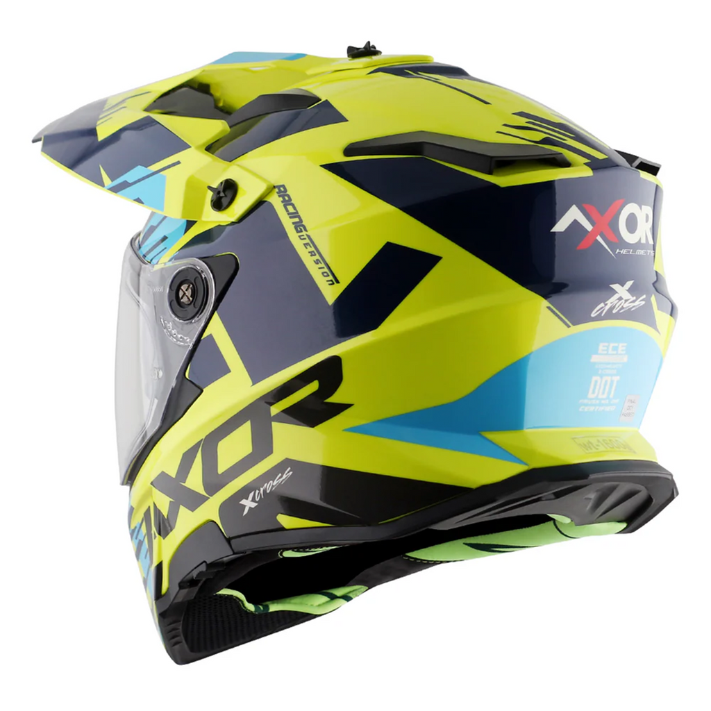 Axor X-Cross Adventure Dual Sport Helmet Blue Yellow Free Smoke Visor & Pinlock