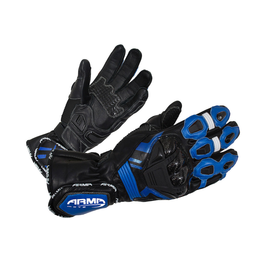 ARMR Moto S870 Leather Sports Race Motorcycle Motorbike Aramid Glove Black Blue