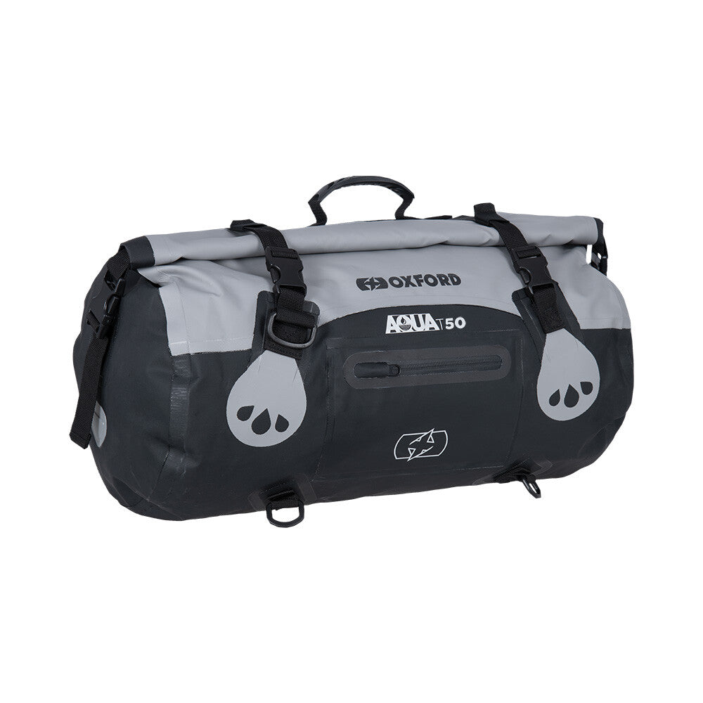 Oxford AQUA T-50 Waterproof Motorcycle Motorbike 50 Litre Roll Bag - Grey Black