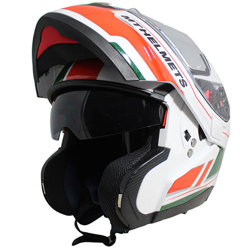 MT Atom SV Raceline Flip Front Motorcycle Motorbike Helmet - White & Red & Green