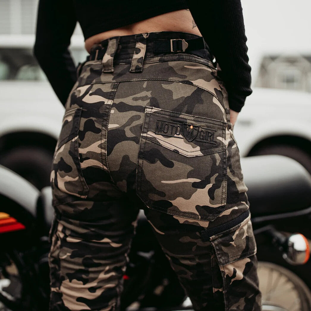 Moto Girl Lara Cargo Camo Ladies Motorcycle Motorbike Armoured Cargo Trousers