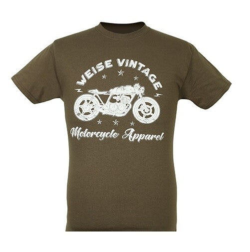 Weise Vintage Motorcycle Style Casual Short Sleeve Tee T-Shirt - Olive Green
