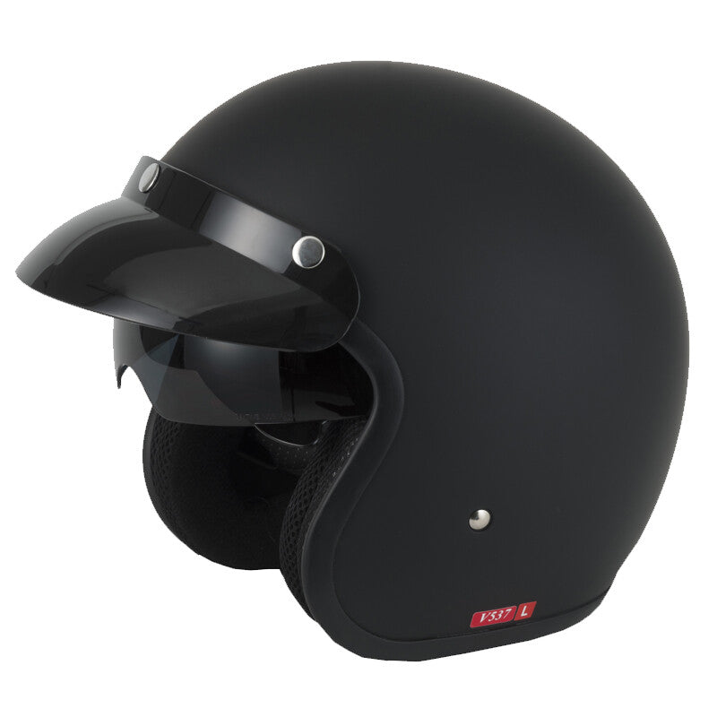 VCAN V537 Classic Retro Style Open Face Motorcycle Motorbike Helmet - Matt Black